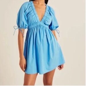Abercrombie & Fitch Sky Blue Gathered Puff Sleeves Dress